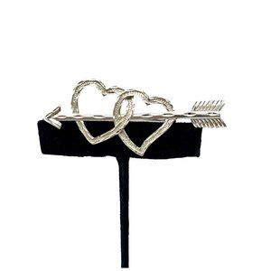Vintage Sterling Double Heart Arrow Brooch Pin Etched Rhodium Plated 925 Silver